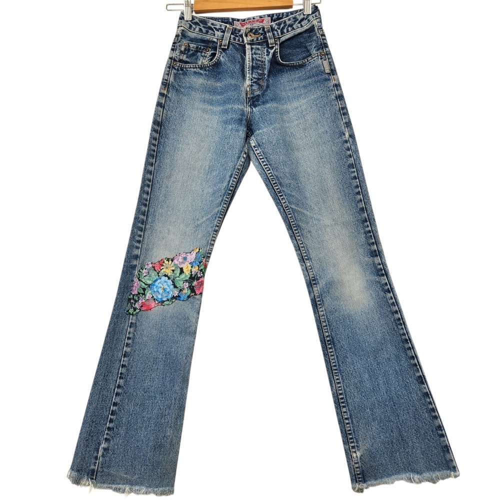 Vintage 90's Silver Jeans 34x30 Suki Bootcut Women's Button Fly Floral Patch Y2K - Picture 2 of 16